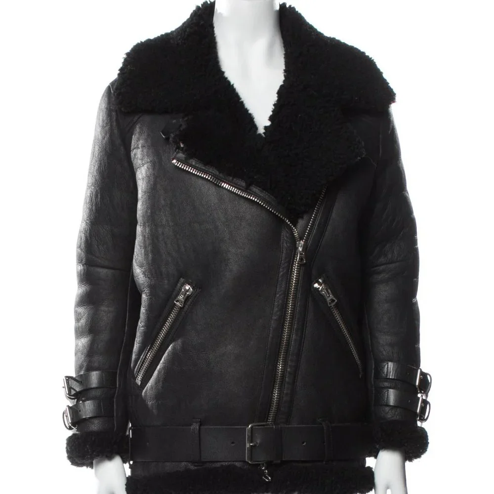 Black ACNE STUDIOS Shearling Moto Fur Jacket FR32 / XS - Picture 1 of 3
